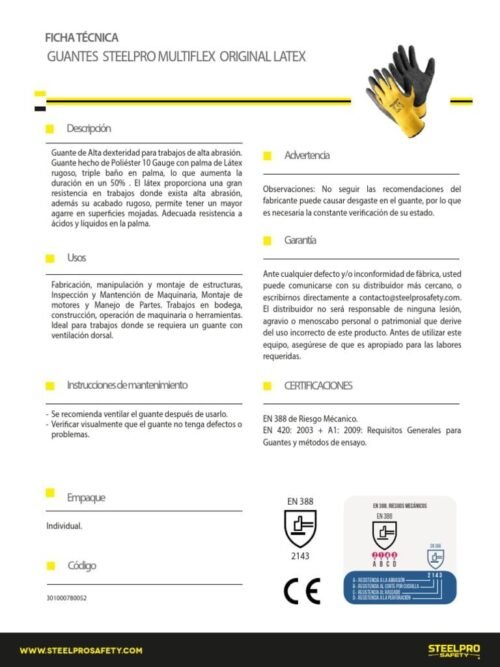 Guante multiflex latex Amarillo - Steel Pro - Image 2