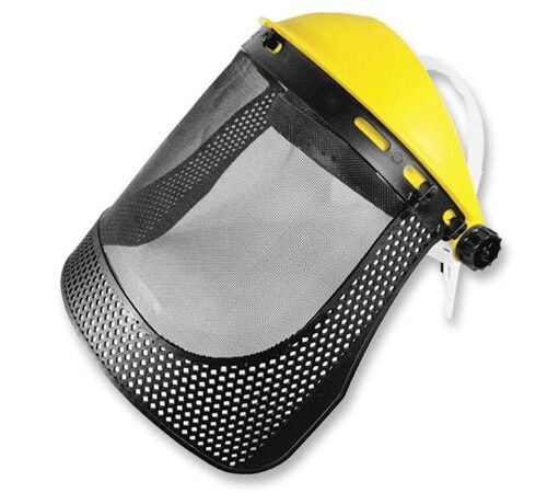 Careta de protección facial con malla metálica y refuerzo